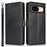 For Google Pixel 8 Case Textured Leather Wallet Phone Cover with Strap - Black - 1