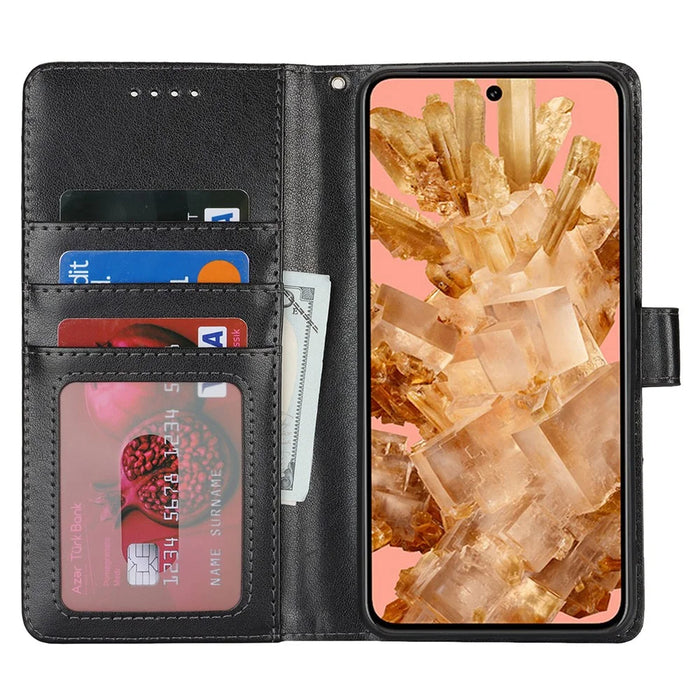 For Google Pixel 8 Case Textured Leather Wallet Phone Cover with Strap - Black - 2