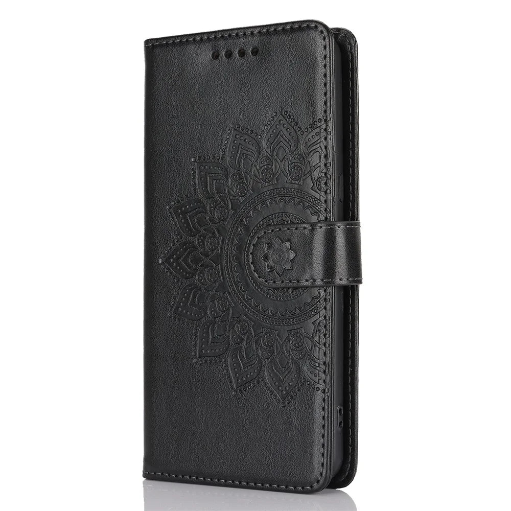 For Google Pixel 8 Pro Case Textured Leather Wallet Phone Cover with Strap - Black - 7