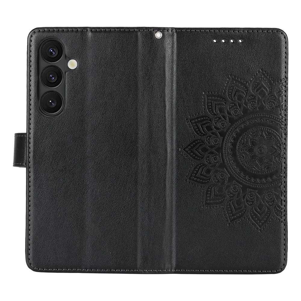 For Samsung Galaxy S24+ Stand Case Textured Leather Wallet Phone Cover with Strap - Black - 4