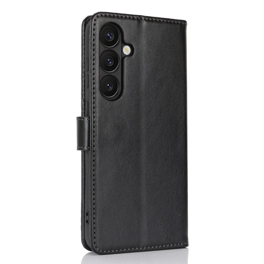 For Samsung Galaxy S24+ Stand Case Textured Leather Wallet Phone Cover with Strap - Black - 7