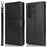 For Samsung Galaxy S24 Ultra Stand Case Textured Leather Wallet Phone Cover with Strap - Black - 1