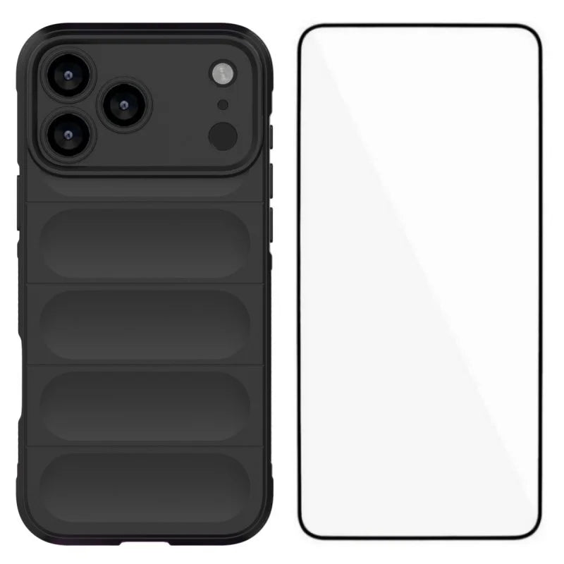 WANLONFENG For iPhone 17 Pro TPU Case  HD Series Anti Slip Phone Cover with Tempered Glass - Black - 1