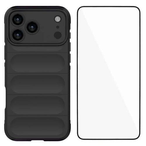 WANLONFENG For iPhone 17 Pro TPU Case  HD Series Anti Slip Phone Cover with Tempered Glass - Black - 1