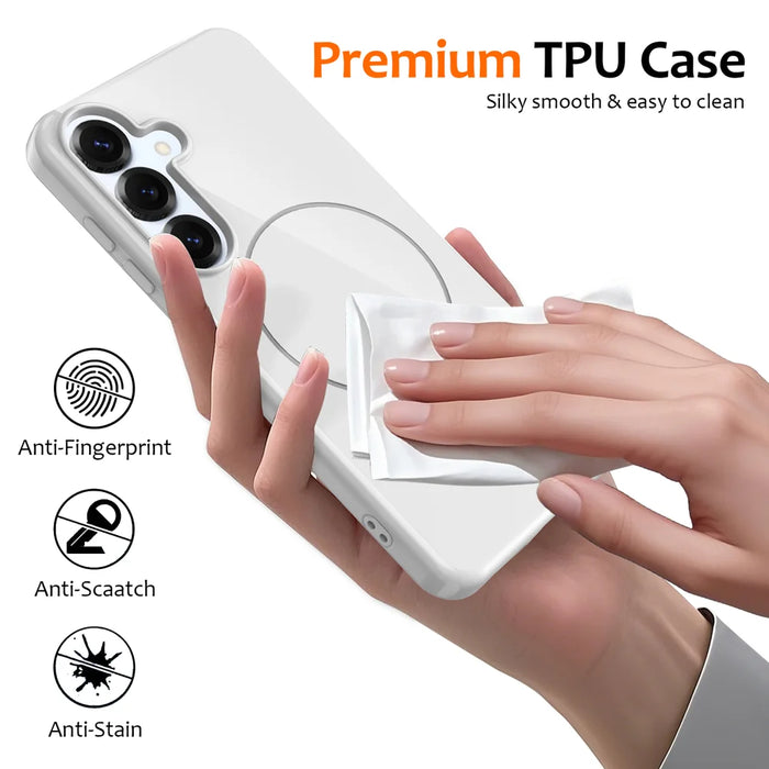 For Samsung Galaxy S25 FE Magnetic Case TPU Phone Back Cover with Lanyard - White - 6