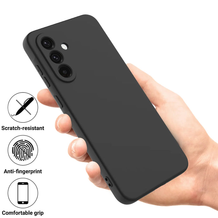 For Samsung Galaxy M36 5G Liquid Silicone Case Phone Back Cover with Hand Strap - Black - 2