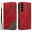 For Samsung Galaxy S25 FE Leather Case Geometric Line Design Wallet Phone Cover with Wrist Strap - Red - 1