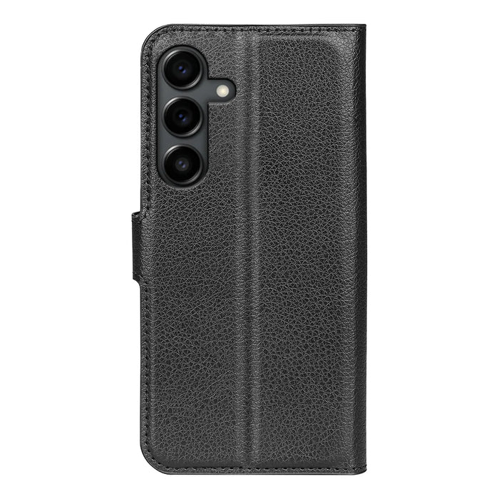 For Samsung Galaxy S25 FE Case Litchi Texture Shockproof Leather Wallet Phone Cover - Black - 3