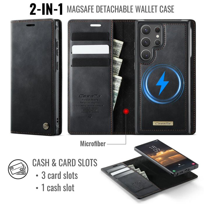 CASEME For Samsung Galaxy S22 Ultra 5G Case  C49 Magnetic Case RFID Blocking Detachable Wallet Leather Phone Cover - Black - 2