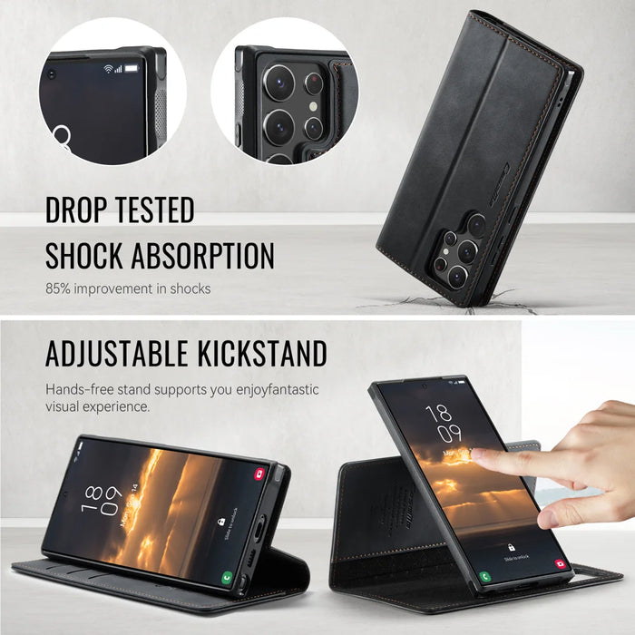 CASEME For Samsung Galaxy S22 Ultra 5G Case  C49 Magnetic Case RFID Blocking Detachable Wallet Leather Phone Cover - Black - 5