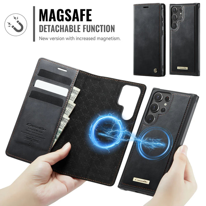 CASEME For Samsung Galaxy S22 Ultra 5G Case  C49 Magnetic Case RFID Blocking Detachable Wallet Leather Phone Cover - Black - 6