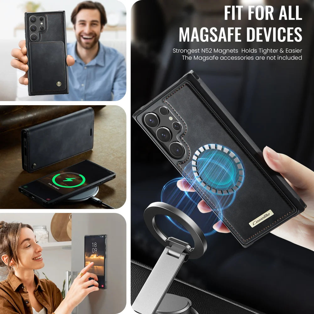 CASEME For Samsung Galaxy S23 Ultra Case  C49 Magnetic Case RFID Blocking Detachable Wallet Leather Phone Cover - Black - 3