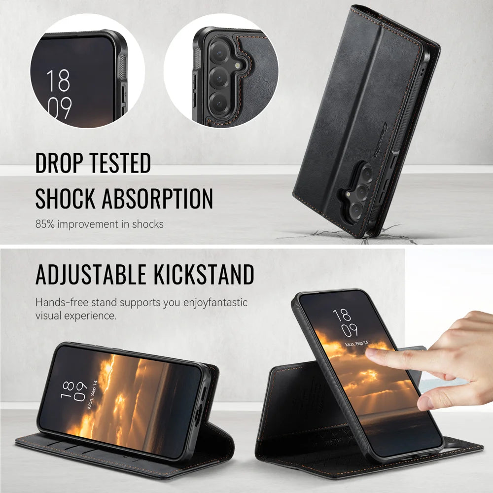 CASEME For Samsung Galaxy S24 FE Case  C49 Magnetic Case RFID Blocking Detachable Wallet Leather Phone Cover - Black - 5