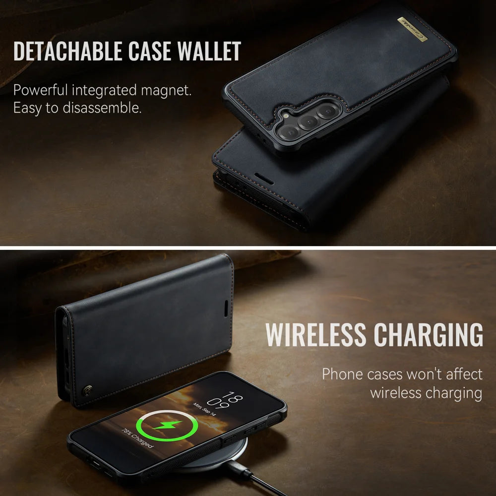 CASEME For Samsung Galaxy S24 FE Case  C49 Magnetic Case RFID Blocking Detachable Wallet Leather Phone Cover - Black - 7