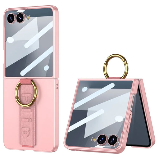 GKK For Samsung Galaxy Z Flip7 5G Case Folding Wristband Phone Cover with HD Screen Protector - Pink - 1