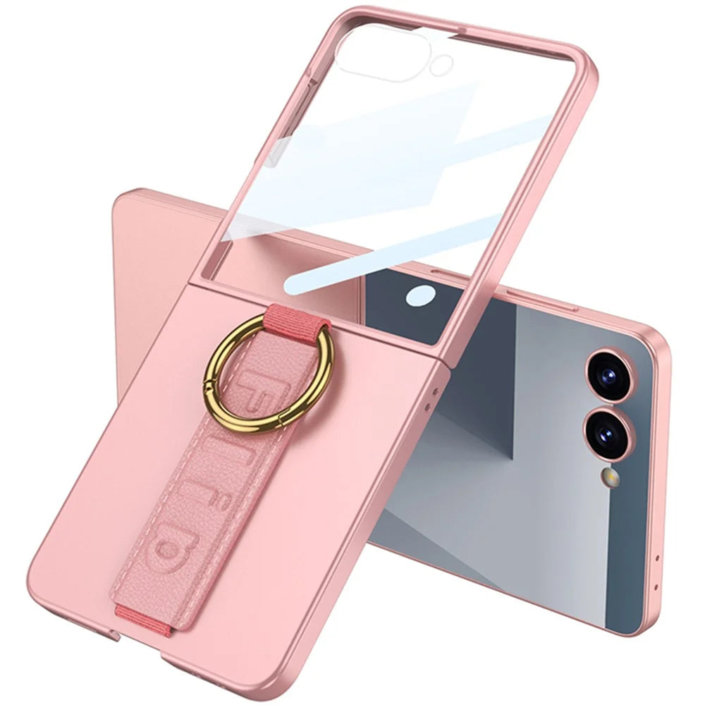 GKK For Samsung Galaxy Z Flip7 5G Case Folding Wristband Phone Cover with HD Screen Protector - Pink - 2