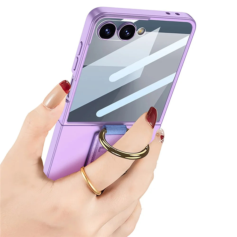 GKK For Samsung Galaxy Z Flip7 5G Case Folding Wristband Phone Cover with HD Screen Protector - Pink - 4