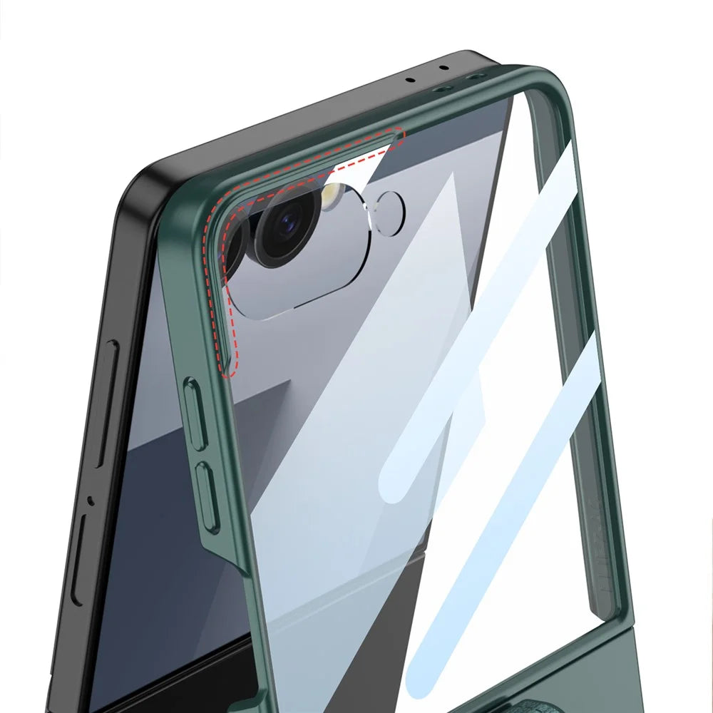 GKK For Samsung Galaxy Z Flip7 5G PC Phone Case with Ring Holder + Tempered Glass Front Screen Film - Black - 7