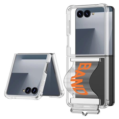GKK For Samsung Galaxy Z Flip7 5G Case Air Cushion Strap Kickstand Soft TPU PC Phone Cover - Transparent Orange - 1
