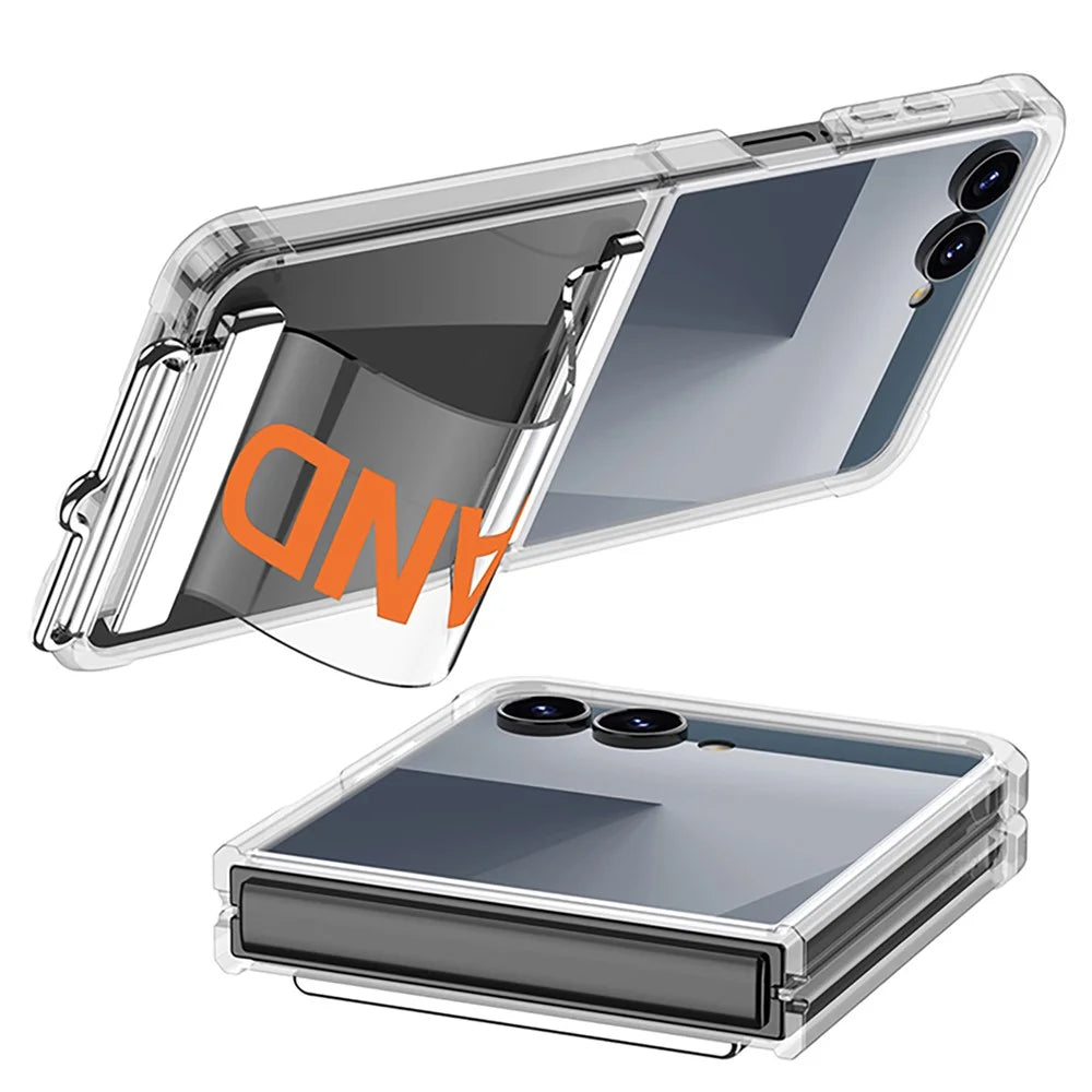 GKK For Samsung Galaxy Z Flip7 5G Case Air Cushion Strap Kickstand Soft TPU PC Phone Cover - Transparent Orange - 2