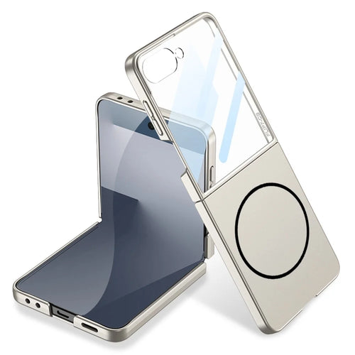 GKK For Samsung Galaxy Z Flip7 5G Magnetic Case Ultra Slim Protective Phone Cover with Screen Protector - Titanium Grey - 1