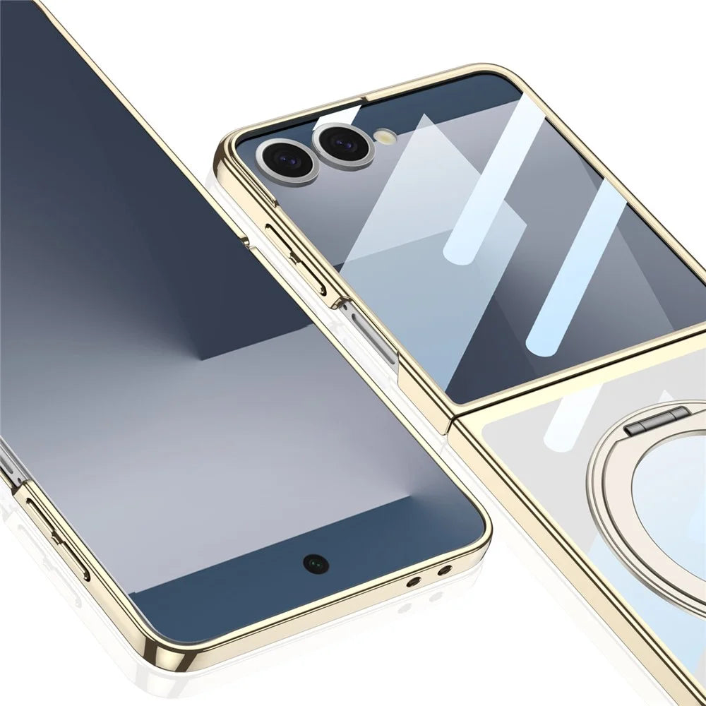 GKK For Samsung Galaxy Z Flip7 5G Case Kickstand Hard PC Phone Back Cover with Screen Film - Champagne Gold - 3