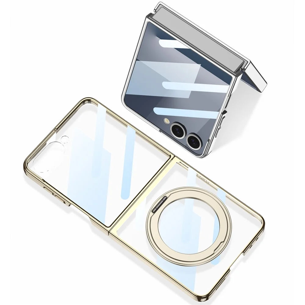 GKK For Samsung Galaxy Z Flip7 5G Case Kickstand Hard PC Phone Back Cover with Screen Film - Champagne Gold - 7