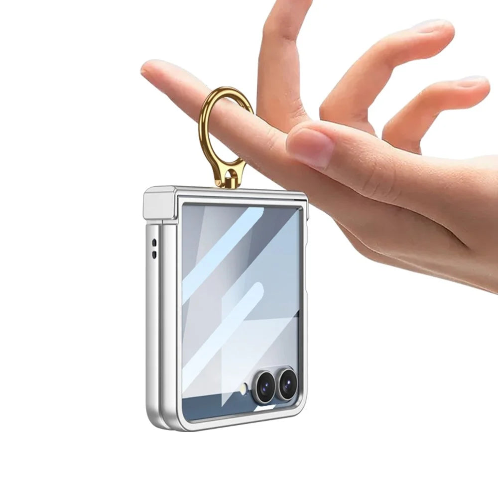 GKK For Samsung Galaxy Z Flip7 5G Case Ultra Thin Ring Kickstand Phone Cover Full Protection with Screen Film - Silver - 3