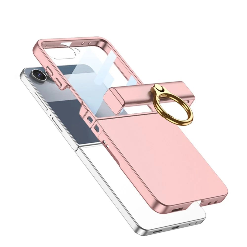 GKK For Samsung Galaxy Z Flip7 5G Case Ultra Thin Ring Kickstand Phone Cover Full Protection with Screen Film - Silver - 4