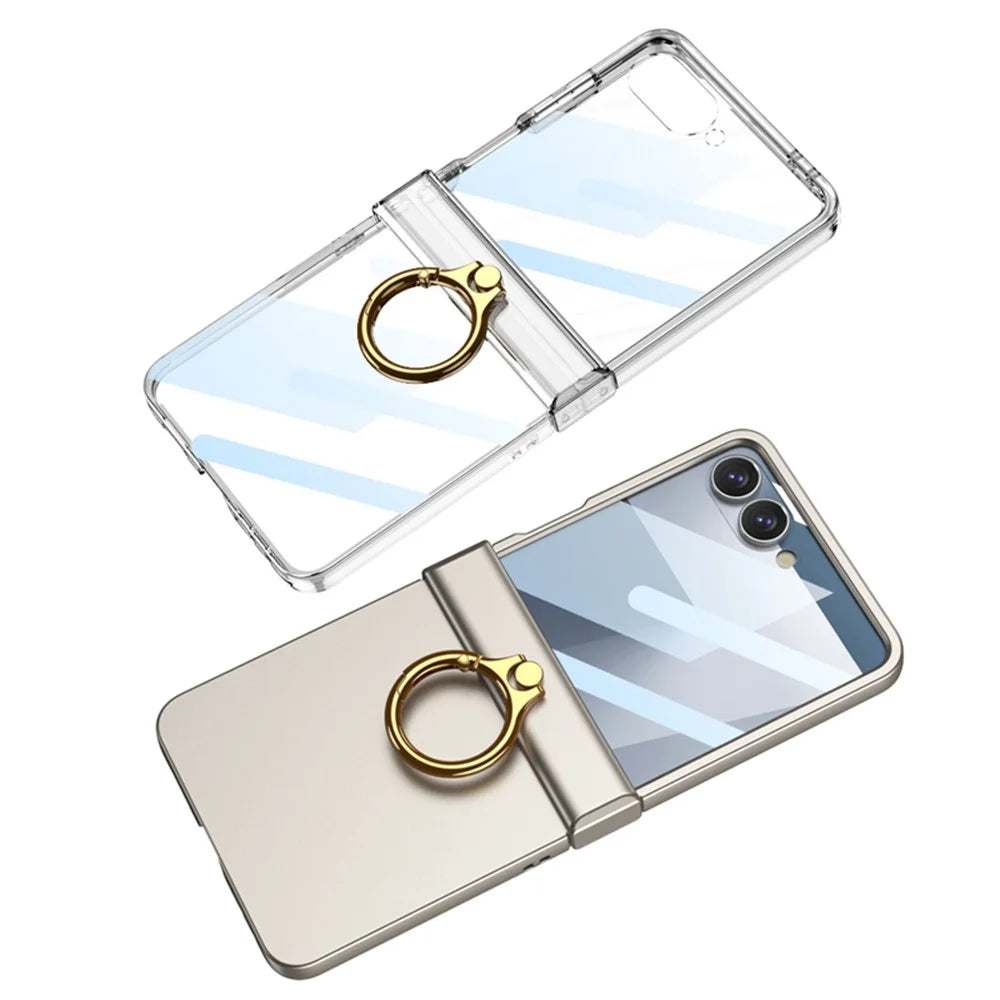 GKK For Samsung Galaxy Z Flip7 5G Case Ultra Thin Ring Kickstand Phone Cover Full Protection with Screen Film - Silver - 5