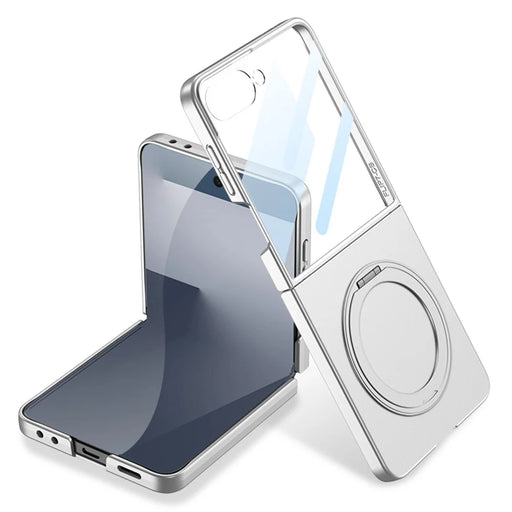 GKK For Samsung Galaxy Z Flip7 5G Case with Screen Film Kickstand Hard PC Phone Back Cover - Silver - 1