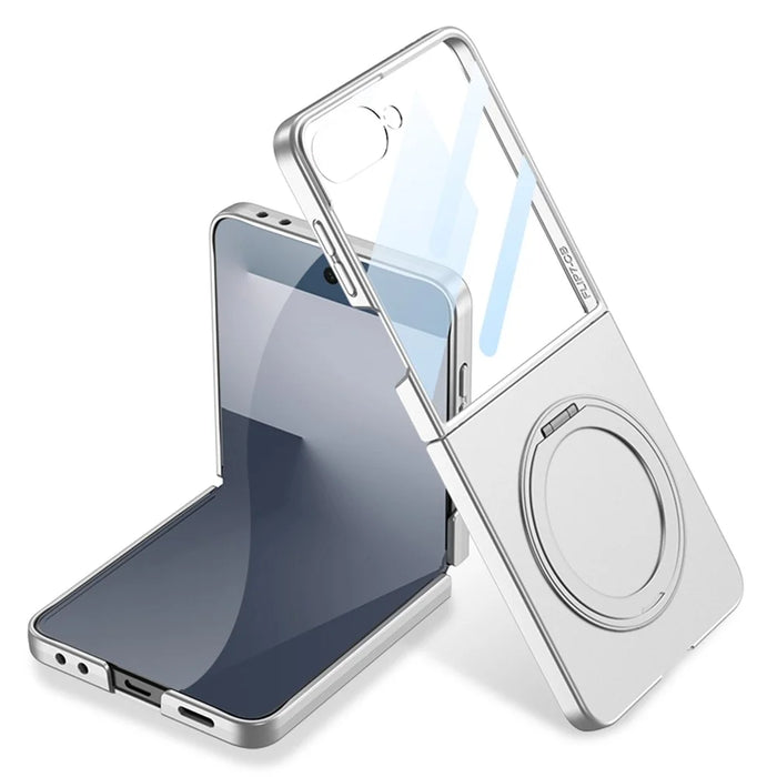 GKK For Samsung Galaxy Z Flip7 5G Case with Screen Film Kickstand Hard PC Phone Back Cover - Silver - 1
