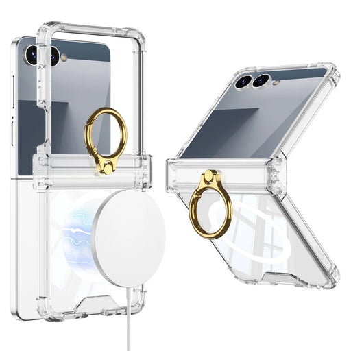 GKK For Samsung Galaxy Z Flip7 5G Magnetic Case with Ring Holder Airbag Hinge Protection Shockproof Phone Cover - Transparent - 1