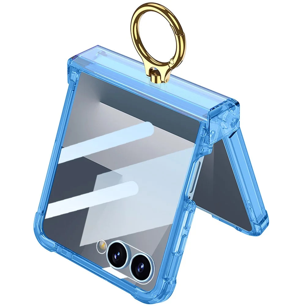 GKK For Samsung Galaxy Z Flip7 5G Magnetic Case with Ring Holder Airbag Hinge Protection Shockproof Phone Cover - Transparent - 3