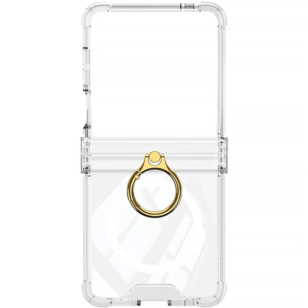 GKK For Samsung Galaxy Z Flip7 5G Magnetic Case with Ring Holder Airbag Hinge Protection Shockproof Phone Cover - Transparent - 5