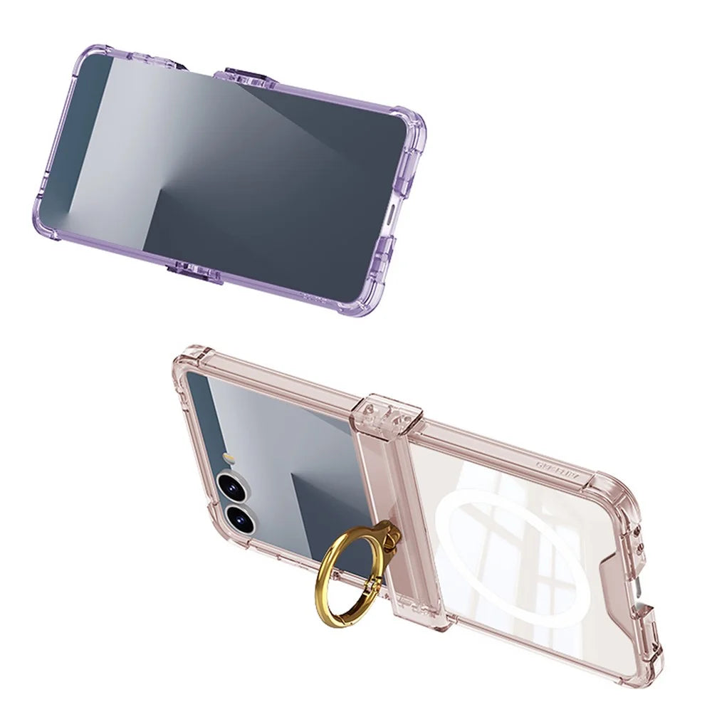 GKK For Samsung Galaxy Z Flip7 5G Magnetic Case with Ring Holder Airbag Hinge Protection Shockproof Phone Cover - Transparent - 7