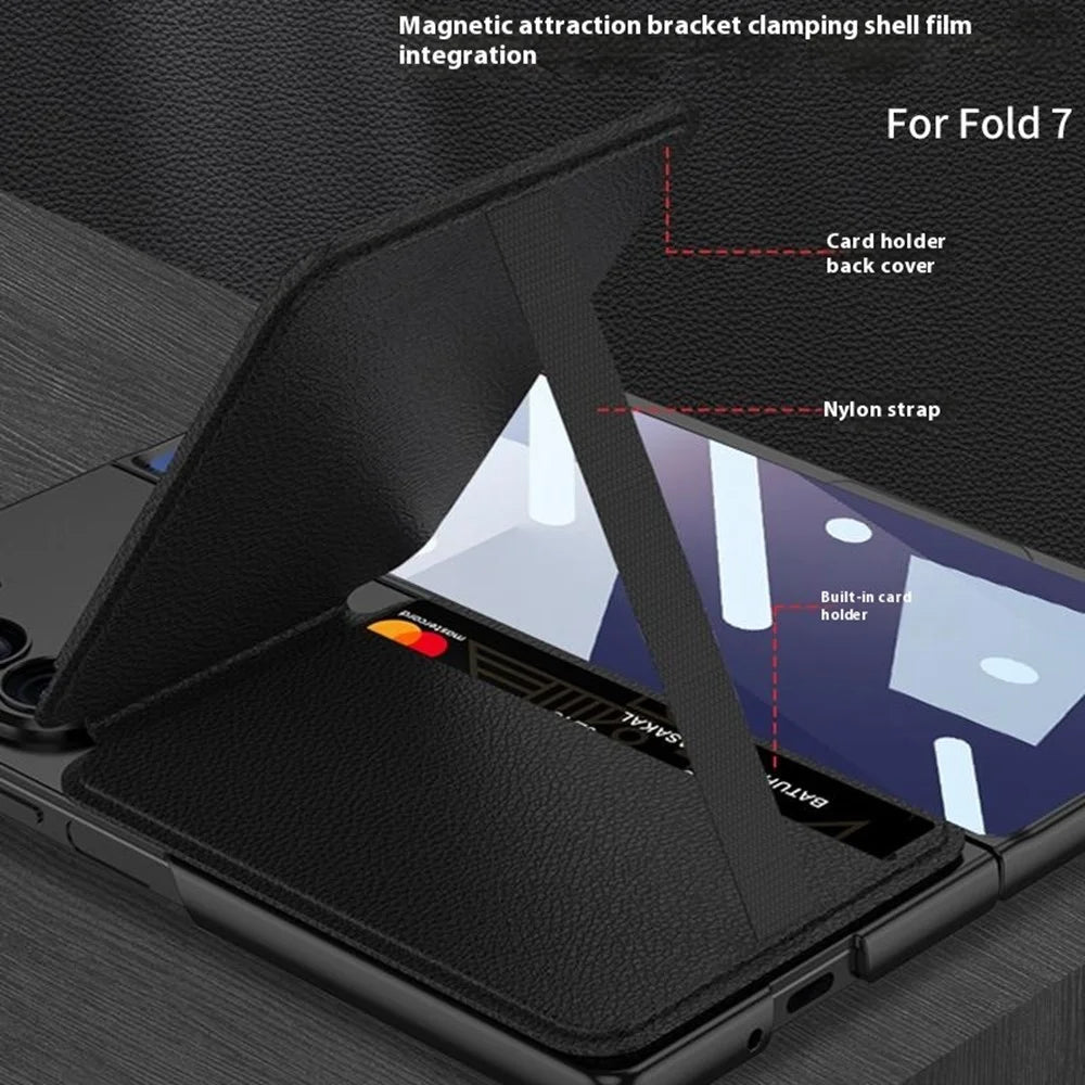 GKK For Samsung Galaxy Z Fold7 5G Magnetic Case PC + Tempered Glass Phone Cover with Card Holder Kickstand - Carbon Fiber Texture - 3