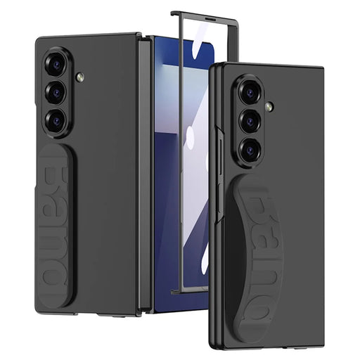 GKK For Samsung Galaxy Z Fold7 5G Case with Silicone Wristband PC + Tempered Glass Phone Back Cover - Black - 1