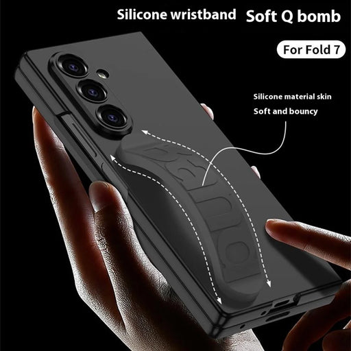 GKK For Samsung Galaxy Z Fold7 5G Case with Silicone Wristband PC + Tempered Glass Phone Back Cover - Black - 2