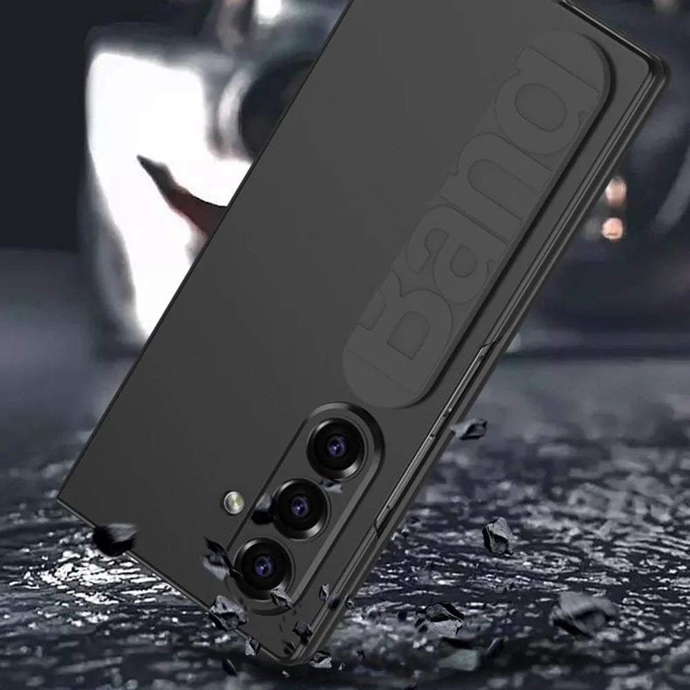 GKK For Samsung Galaxy Z Fold7 5G Case with Silicone Wristband PC + Tempered Glass Phone Back Cover - Black - 3
