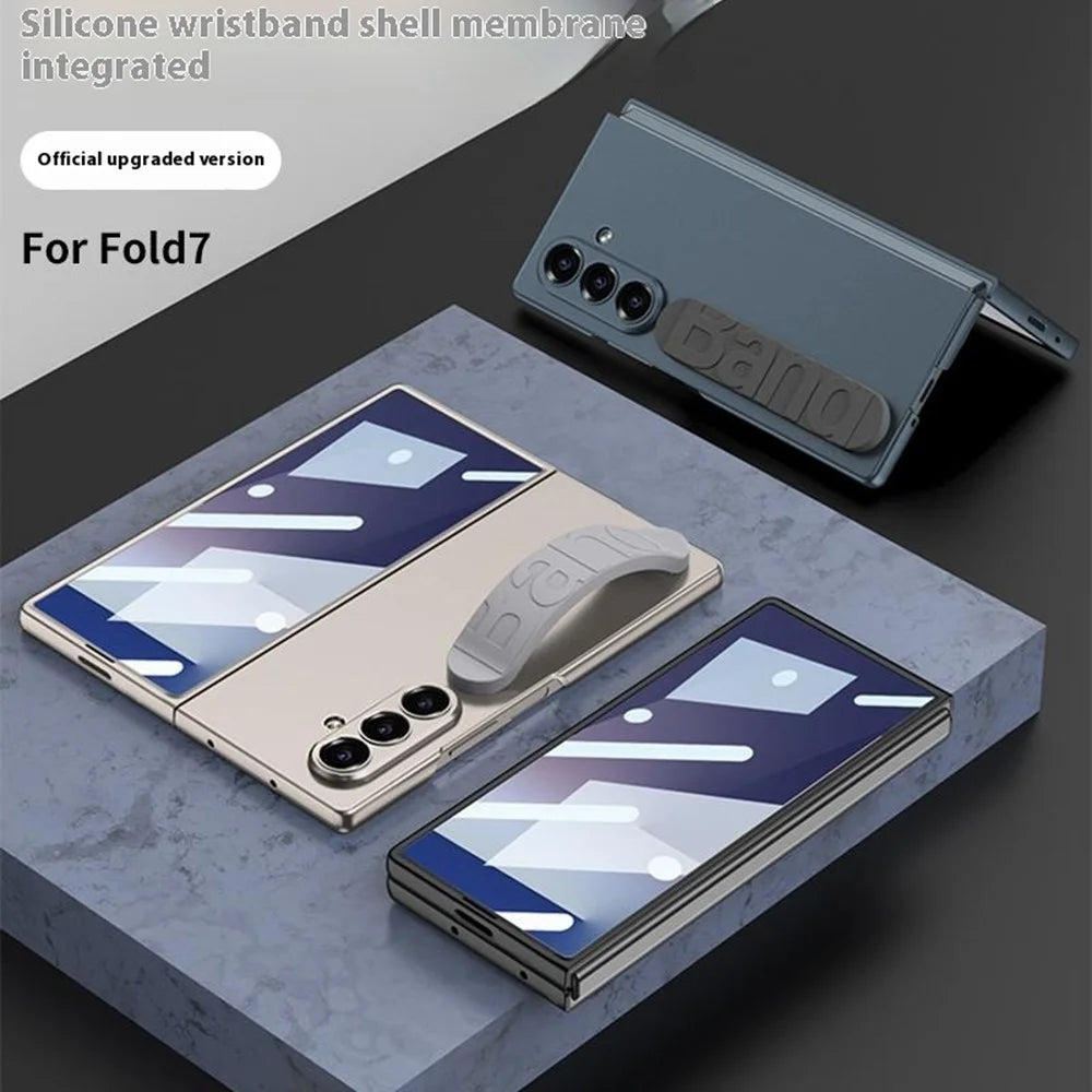 GKK For Samsung Galaxy Z Fold7 5G Case with Silicone Wristband PC + Tempered Glass Phone Back Cover - Black - 7