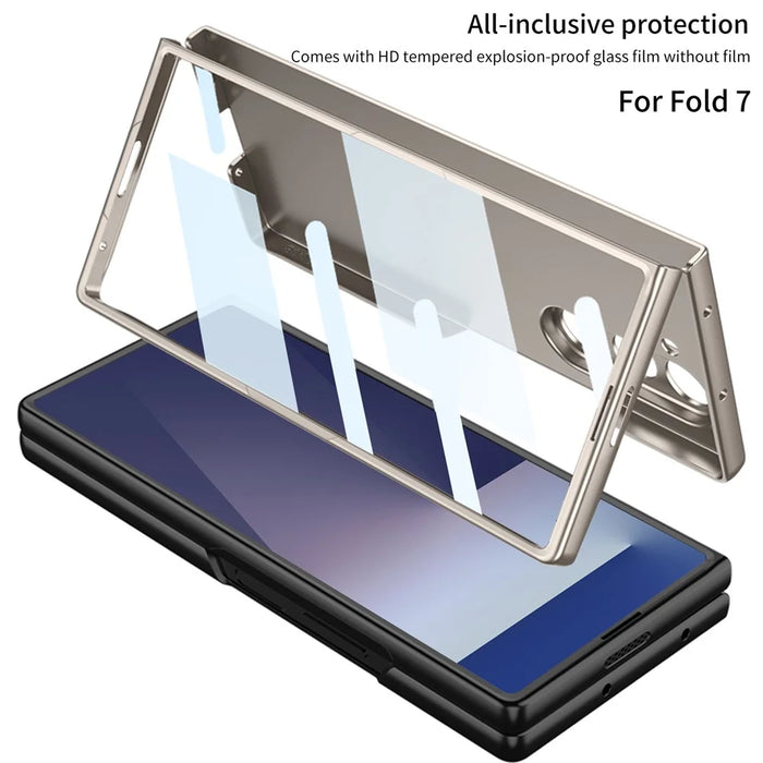 GKK For Samsung Galaxy Z Fold7 5G Case Hard PC + Tempered Glass Anti-Scratch Phone Cover - Silver - 7