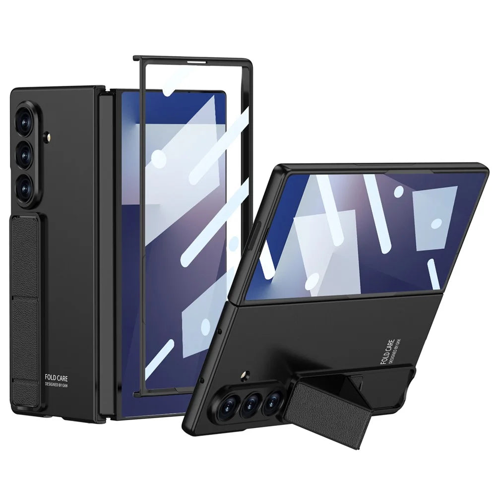 GKK For Samsung Galaxy Z Fold7 5G Case with Kickstand / Tempered Glass Film PC Phone Back Cover - Black - 1