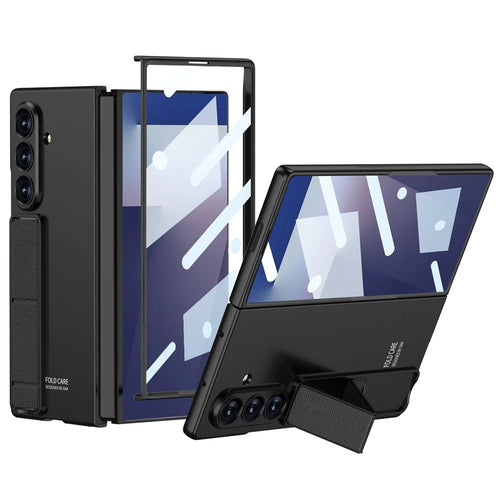 GKK For Samsung Galaxy Z Fold7 5G Case with Kickstand / Tempered Glass Film PC Phone Back Cover - Black - 1