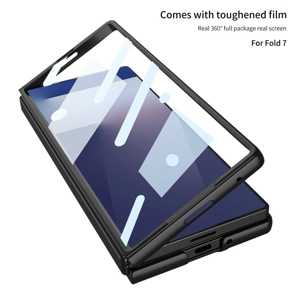 GKK For Samsung Galaxy Z Fold7 5G Case with Kickstand / Tempered Glass Film PC Phone Back Cover - Black - 3