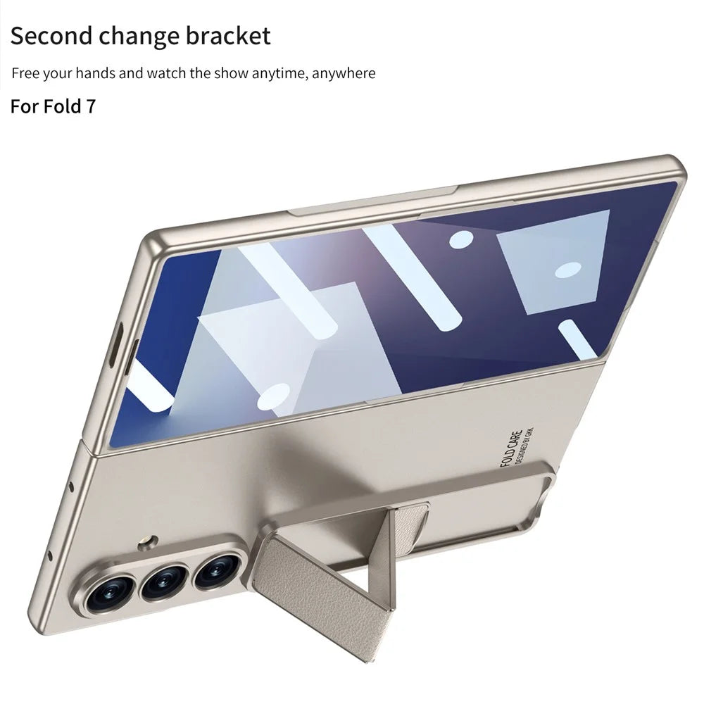 GKK For Samsung Galaxy Z Fold7 5G Case with Kickstand / Tempered Glass Film PC Phone Back Cover - Black - 5