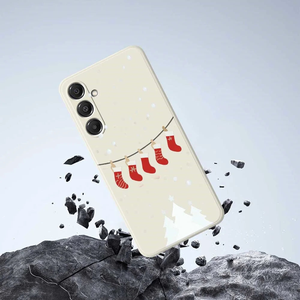 For Samsung Galaxy A16 5G  /  4G Case Christmas Stockings Pattern Printing Straight Edge TPU Phone Back Cover - Beige - 7