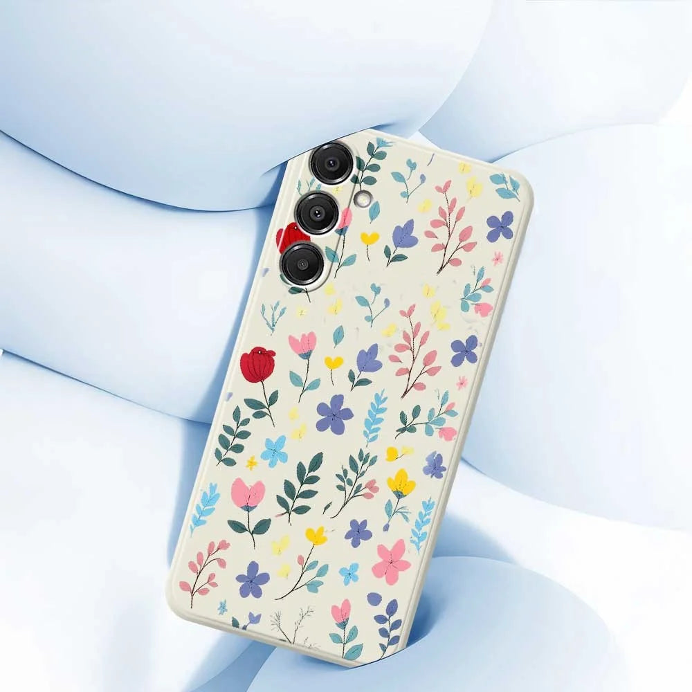 For Samsung Galaxy A16 5G  /  4G Case Colorful Flower Branches Pattern Printing Straight Edge TPU Phone Back Cover - Beige - 5