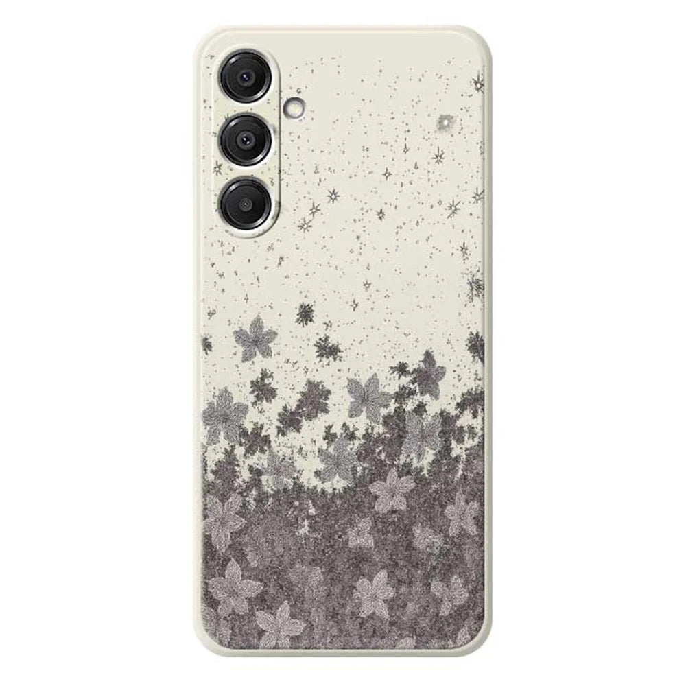 For Samsung Galaxy A16 5G  /  4G Case Grey Flowers Pattern Printing Straight Edge TPU Phone Back Cover - Beige - 1