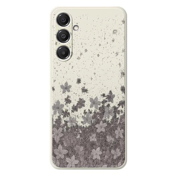 For Samsung Galaxy A16 5G  /  4G Case Grey Flowers Pattern Printing Straight Edge TPU Phone Back Cover - Beige - 1